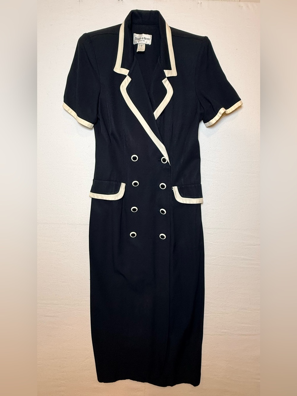 Vintage Danny & Nicole Black Midi Dress with Cream Trim